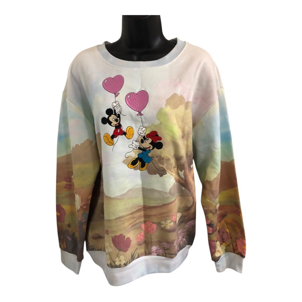 Disney Mickey and Minnie Mouse embroidered pink heart balloons sweatshirt size M
